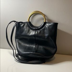 Black Leather J. Crew Bracelet Bucket Bag